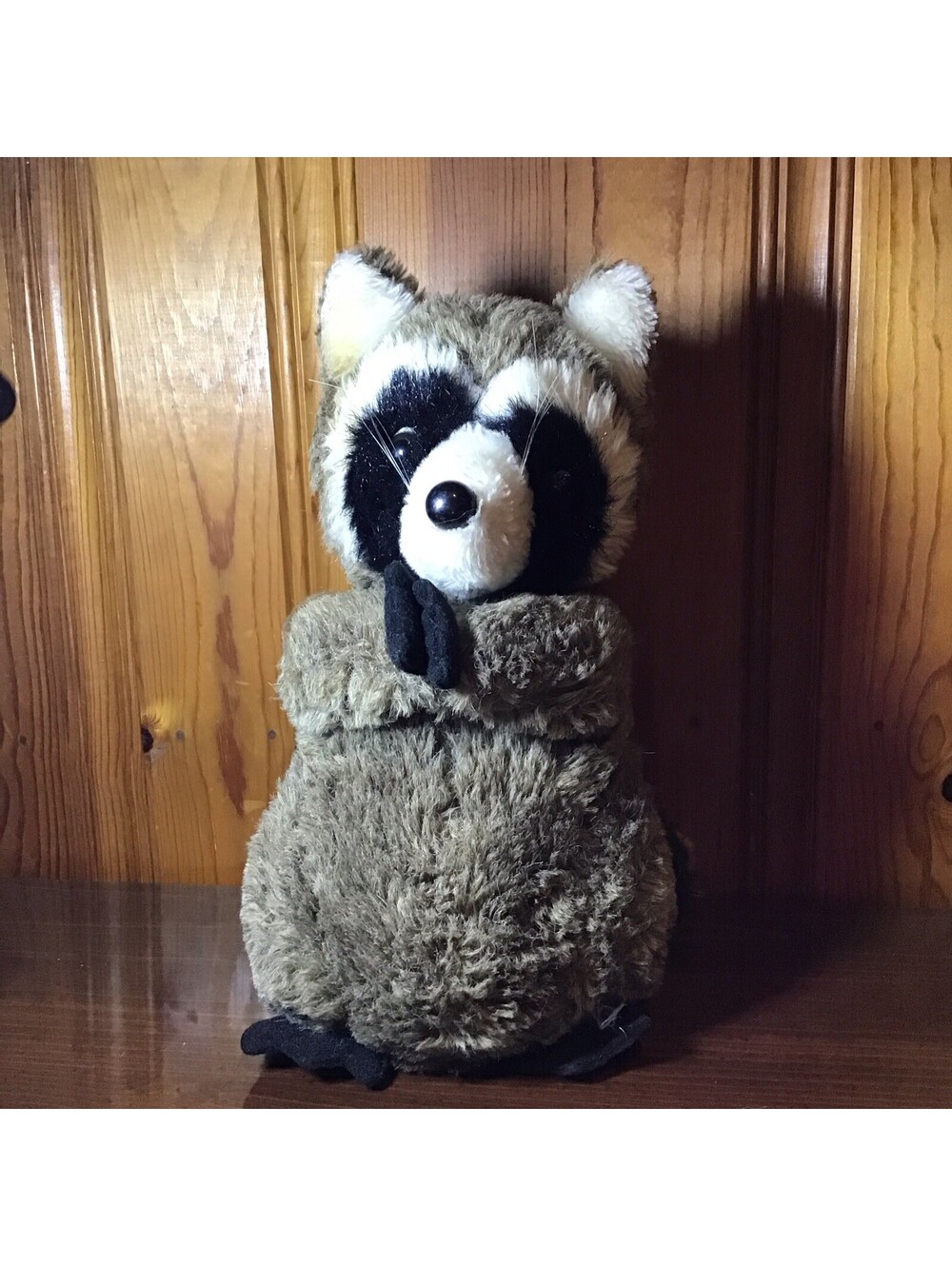 Vintage 1970s R Dakin Raccoon Plush Stuffed Animal Mask Face Gray Korea Wood